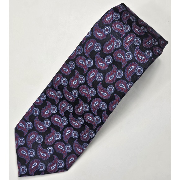 St .Thomas Other - Thomas Stone Tie 100% Polyester Hand Made Black Purple Red Silver Paisley